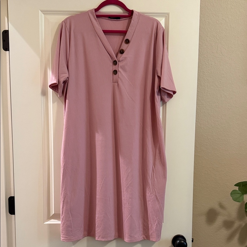 Heimish Pink Ribbed Midi Dress with Pockets
